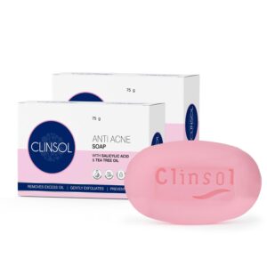 leeford clinsol anti acne soap 75g | with tea tree oil & vitamin e | acne soap for men & women | treats & prevents acne, controls oil & soothes skin